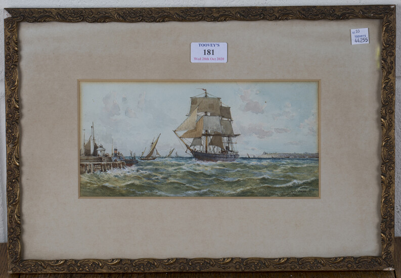 Archibald Webb - Sailing Vessel approaching a Harbour Wall, watercolour, signed and dated '93