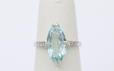 Art Deco 3 Carat Aquamarine and Diamond 18K Gold Ring,...
