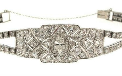 Art Deco Diamond Platinum 14k White Gold Bracelet