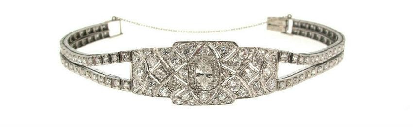 Art Deco Diamond Platinum 14k White Gold Bracelet