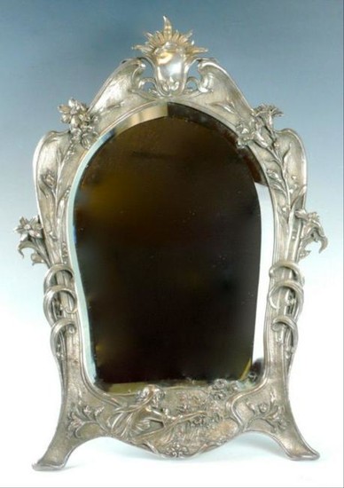 Art Nouveau Silverplate Beveled Dresser Mirror