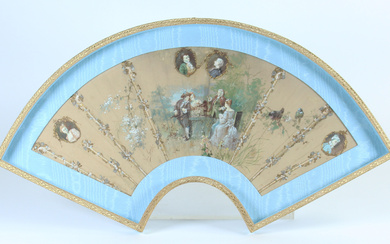 Arte del secolo XIX. Lotto composto da una pagina di ventaglio in seta dipinta con scena di concerto e ritratti,…