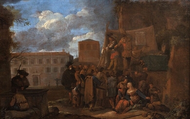 Atelier de Jan MIEL (Beveren, 1599 - Turin, 1663) Comédiens de la Commedia dell'arte sur...