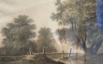 Attributed to John Glover (1767-1849): Landscape watercolour, label on...