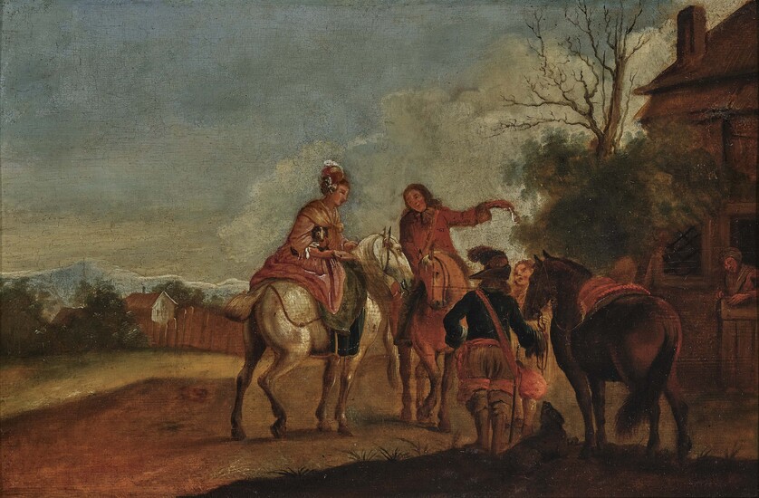 August Querfurth1696 Wolfenbüttel - 1761 Vienne, autour de groupes de cavaliers Deux tableaux. Inscrit Querfurth...