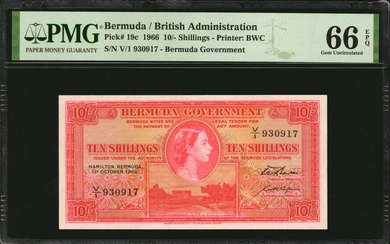 BERMUDA. Lot of (5). Bermuda Government. 10 Shillings, 1966. P-19c. Consecutive. PMG Gem Uncirculated 66 EPQ.