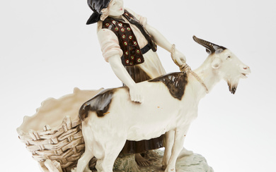 BERNHARD BLOCH (1836-1909). For Eichwälder majolica factory, figurine/sculpture, goat girl, porcelain, 1920s, Germany.
