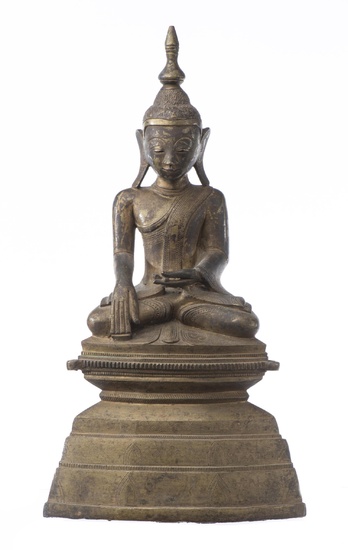 BIRMANIE - Bouddha assis en padmaparyanka, les mains en Bhumisparsha Mudra, XIXe