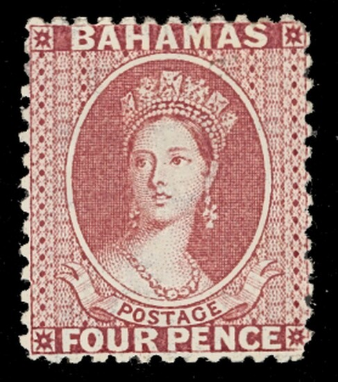 Bahamas 1863-77 Watermark Crown CC Perforated 12½ 4d. brownish rose, watermark reversed, unused...
