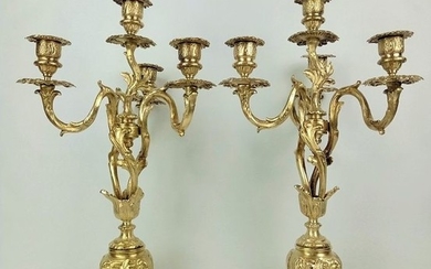 Beautiful large bronze French candlesticks (2) - Rococo Style - Bronze - Late 19th century