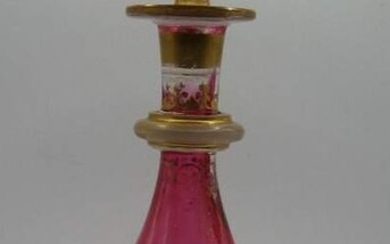 Biedermeier Überfang Flacon Flaschen 1840 Gemalt Overlay Enamel Painting 6 cartridges - Crystal, Enamel