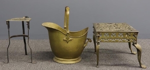 Brass Fireplace Trivets and Coal Scuttle