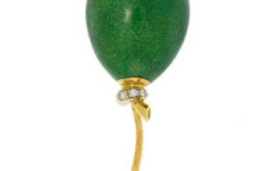 Broche ballon or 750 et émail vert, h. 5.8 cm, 9g