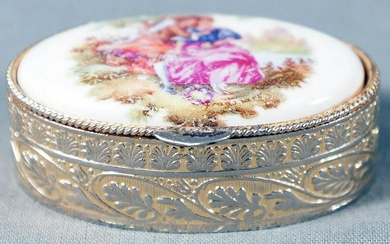 Bronze Pill Box With Painted Procelain Scene