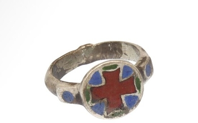 Byzantine Silver Ring with Enamelled Cross