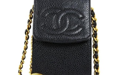 CHANEL CC Chain Shoulder Bag Pochette Case 3646577 Purse Black Caviar Skin