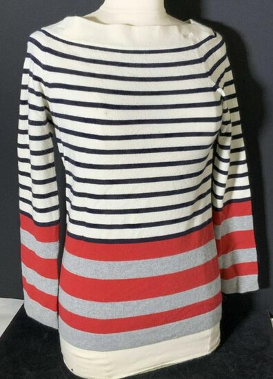 CHANEL Striped Red & White Sweater