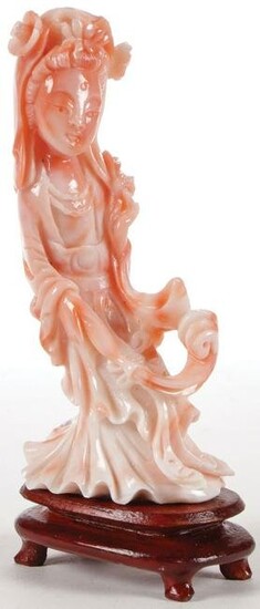 CHINESE CARVED CORAL GUAN YIN