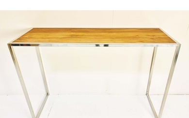 CONSOLE TABLE, polished metal, natural wood top, 70cm x 101c...