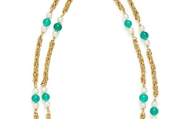 CULTURED PEARL AND CHRYSOPRASE NECKLACE