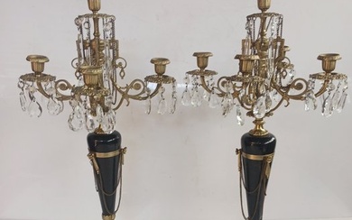 Candleholder (2) - Bronze, Crystal, Glass, Marble