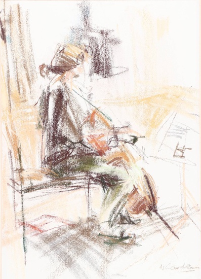 Carstens, N.H.H. (1958-2001). "Celliste". Drawing, col. crayon, 40x28 cm., signed...