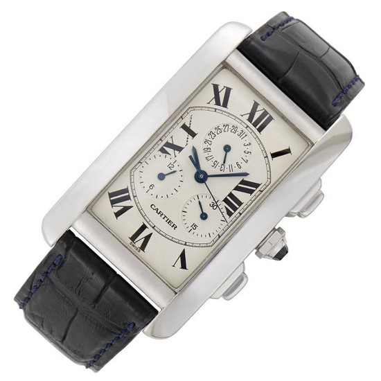 Cartier, Gentleman's White Gold 'Tank Americaine Chronograph' Wristwatch, Ref. 2312