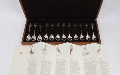Cased set of twelve RSPB silver teaspoons