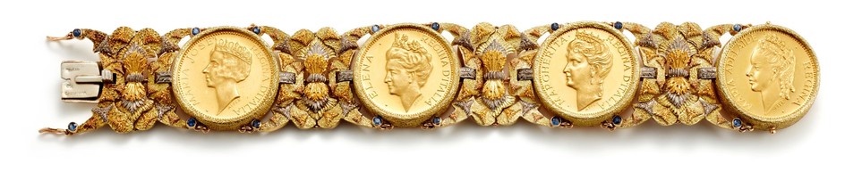 Cazzaniga, A Sapphire, Coin and Tricolored Gold Bracelet