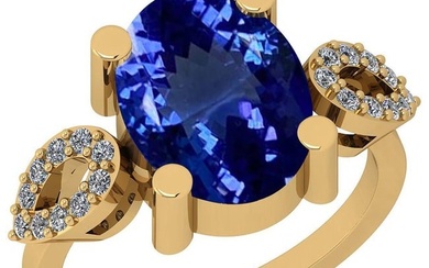 Certified 4.16 Ctw VS/SI1 Tanzanite and Diamond 14K Yellow Gold Vintage Style Ring