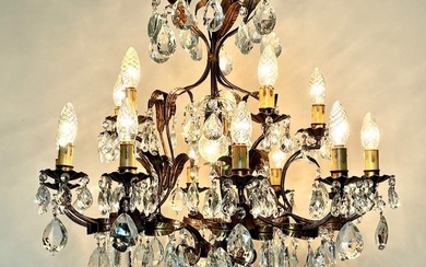 Chandelier - Large chandelier with 16 lights - Crystal, burnished metal