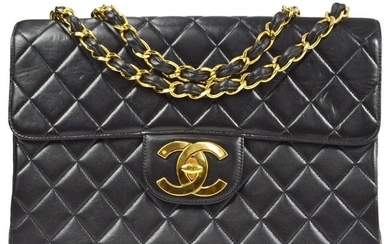 Chanel Black Lambskin Jumbo Classic Flap Bag
