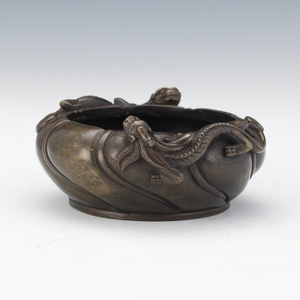 Chinese Archaic Style Patinated Bronze Chilong Dragons Censer