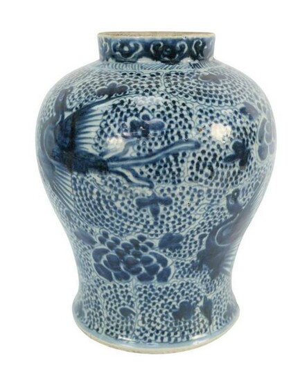 Chinese Blue and White Vase with flying phoenix birds