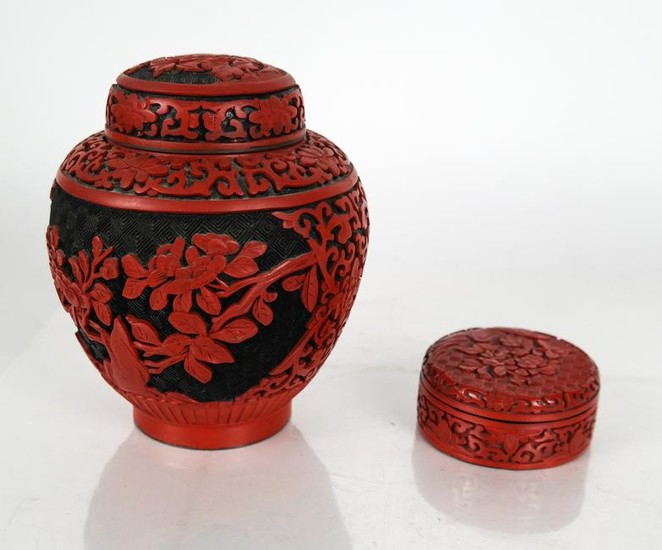 Chinese Cinnabar Ginger Jar and Box
