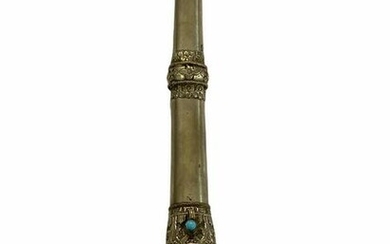 Chinese Silver Brass Tibetan with Turquoise Pipe