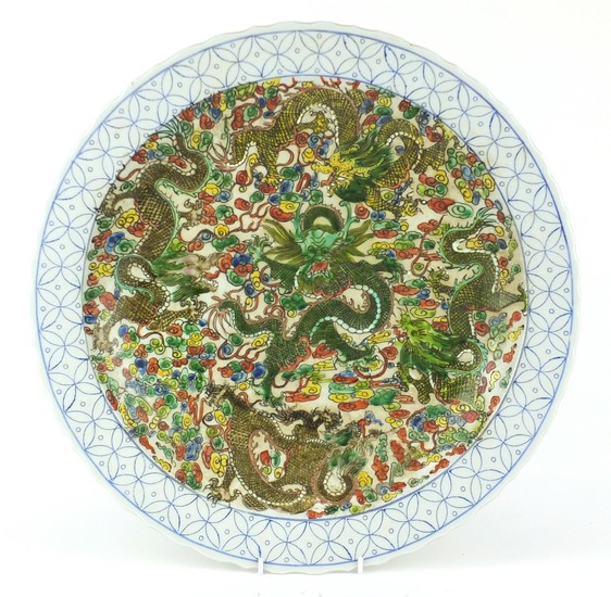 Chinese porcelain charger hand painted in the famille verte ...