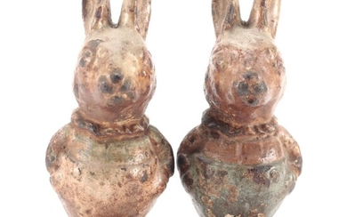Cold Painted Cast Iron Miniature Rabbit Figurines, Early 20th Century