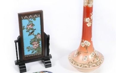 Collection of 4 Asian style decorative objects: Japanese Satsuma vase with floral motif, Japanese