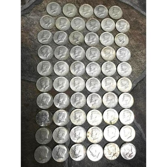 Collection of Silver Coins, 1969 Kennedy Half Dollars