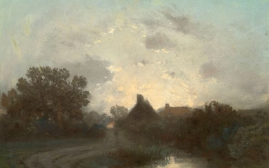 Constant TROYON (1810 - 1865) Effet de lune dans la campagne Pastel Signé en bas...