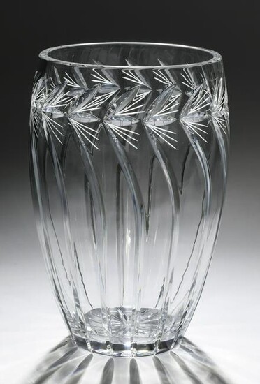 Contemporary cut crystal vase, 12"h
