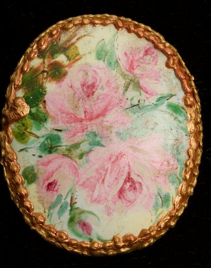 Continental Hand Painted Floral Porcelain Badge
