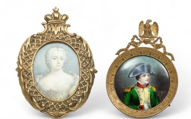 Continental Portrait Miniatures Early 20th C., "Maria Theresa & Napoleon Bonaparte", H 4.75" W 3.25"