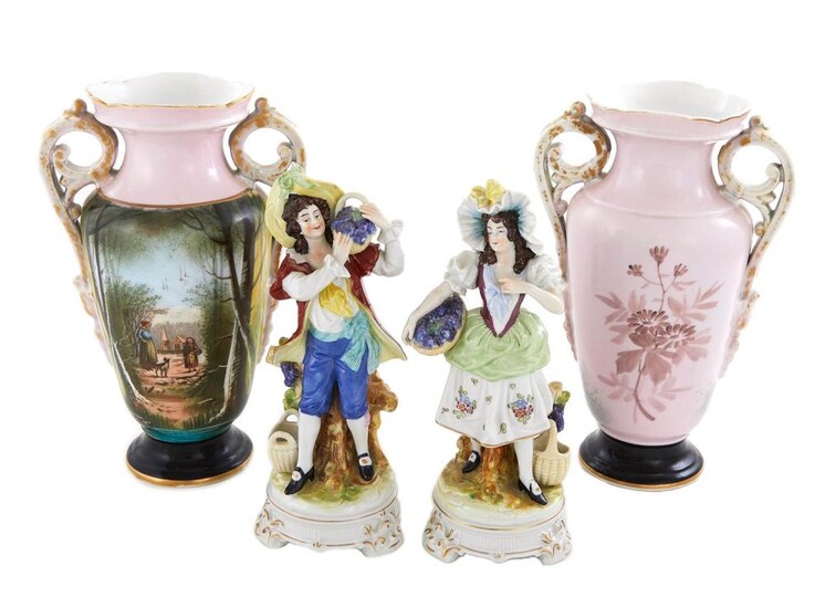 Continental porcelain vases and figures (4pcs)
