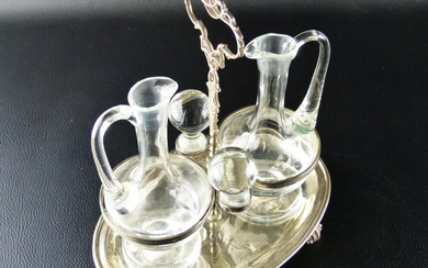 Cruet set - Vinegar/oil cruet - .800 silver, Glass