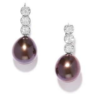 DIAMOND AND PEARL EARRINGS in 18ct white gold, each