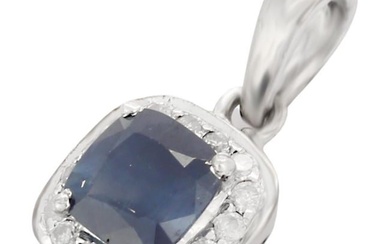 Dainty Square Cut Blue Sapphire and Diamond Pendant in 18K White Gold