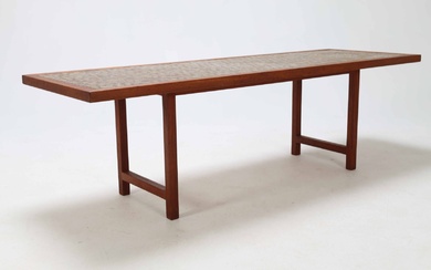 Danish design: Teak coffee table with stoneware tiles, 1960s