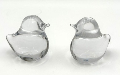 Daum France Crystal Glass pair Sparrow Figurines